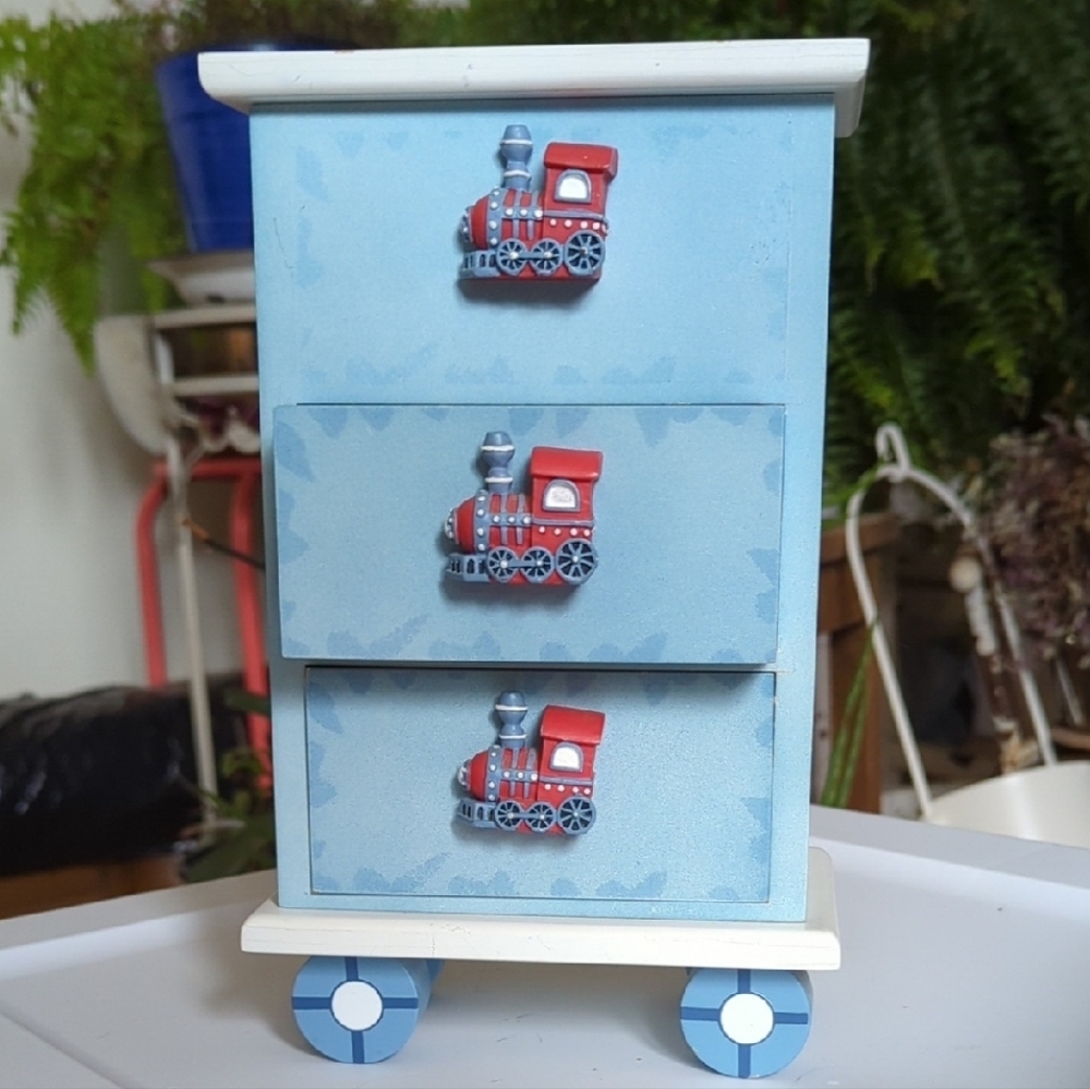 Blue Train-Themed Drawer Organizer